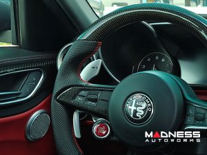 Alfa Romeo Giulia Custom Steering Wheel - Carbon Fiber - Round Top/ Flat Bottom - QV Models - Perforated Leather Alfa Romeo Giulia Custom Steering Wheel - Carbon Fiber - Round Top/ Flat Bottom - QV Models - Perforated Leather